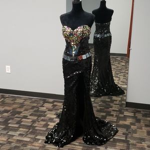 Alyce- Claudine, strapless, black sequins, size 6,